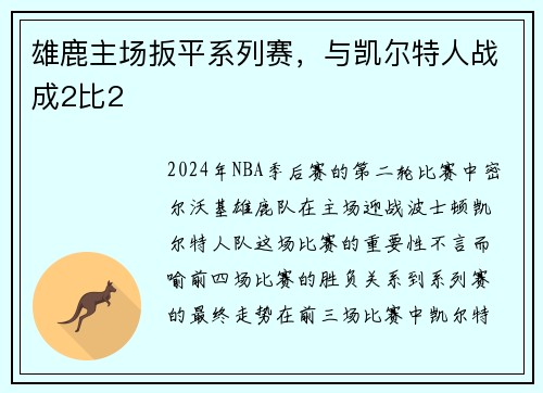 雄鹿主场扳平系列赛，与凯尔特人战成2比2